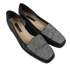 Enzo Angiolini Womens Flats Size 8.5M Black Silver Rhinestone Square Toe